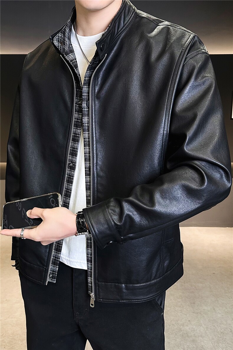 2026新款春季假两件男士皮衣外套时尚立领皮夹克A313-5809-P155,男装夹克,电商A313