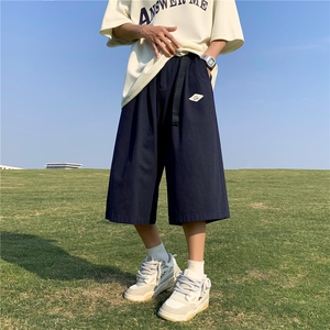 休闲裤男夏季新款港风宽松冰丝坠感七分裤KU21-P35图片