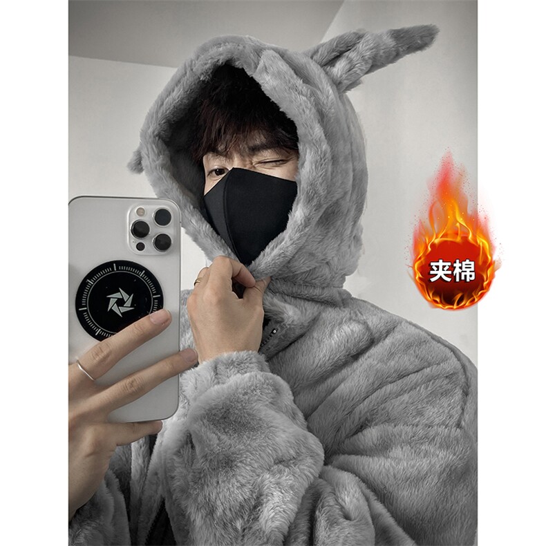 现货夹棉兔毛绒绒情侣外套男女秋冬扎染连帽棉衣-A2260TP88控138,男装棉衣,电商B241