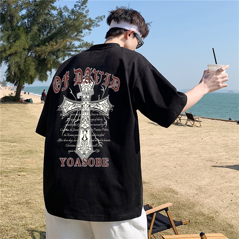 WASSUPHAPPY重磅纯棉t恤男夏季宽松圆领短袖美式潮牌高街五分袖,男装T恤,电商A426-1(原A430-1)