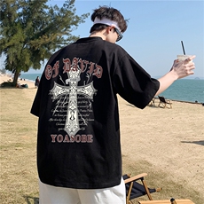 WASSUPHAPPY重磅纯棉t恤男夏季宽松圆领短袖美式潮牌高街五分袖，男装T恤，电商A426-1(原A430-1)