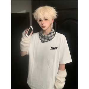 抖音得物供货210克现货宽松纯棉美式潮牌印花落肩袖纯棉T恤AT2141图片