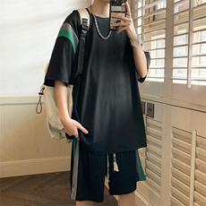 夏季新款青少年大码港风休闲拼接短袖五分裤运动套装男S16P50，男装休闲套装，电商B226