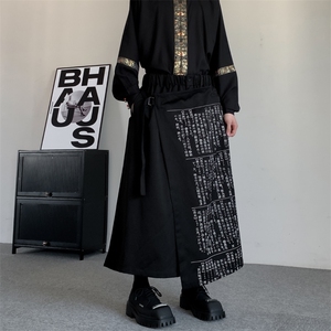 春装到货山本暗黑风词典书法工装裙裤阔腿裤西裤裙裤男女九分裤图片