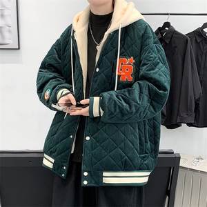 冬款港风加棉加厚潮牌棉服假两件连帽外套男士8135-P140 控价178图片