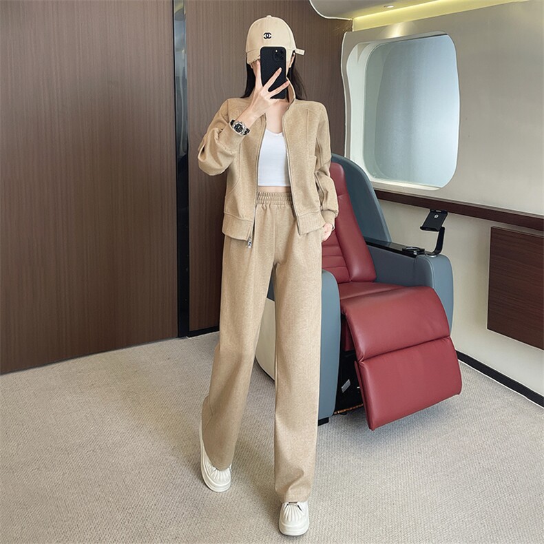 女秋新款修身显瘦开衫上衣阔腿裤两件套,女装套装/套裙,江南