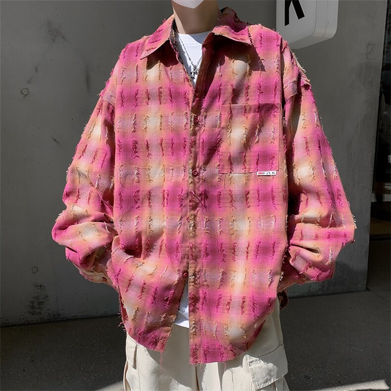 E03P70青年男生休闲格子衬衫双面外套上衣港风青年男装,男装衬衫,星座512-6