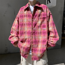 E03P70青年男生休闲格子衬衫双面外套上衣港风青年男装，男装衬衫，星座512-6