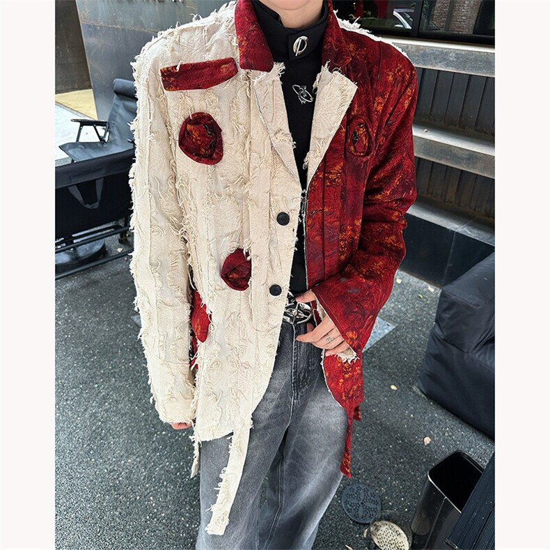 现货！25春夏男士燃烧手工玫瑰拼接立体火玫瑰西服外套XZ75-P178，男装西服，电商B288