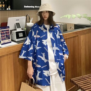 @女类 夏季潮流小飞机满印ins衬衫新款冰丝情侣装 A071-C35-P38图片