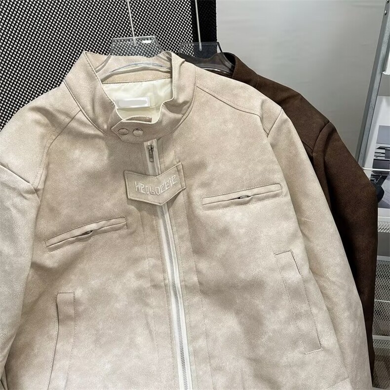 美拉德高街复古棕色机车皮衣外套WT002P75,男装皮衣,星座1116-2