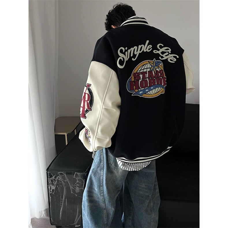 网图有货美式植绒毛巾刺绣棒球服宽松夹克棉衣外套男女A1125-P80,男装夹克,星座1505