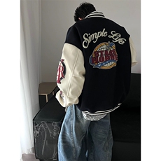 网图有货美式植绒毛巾刺绣棒球服宽松夹克棉衣外套男女A1125-P80，男装夹克，星座1505