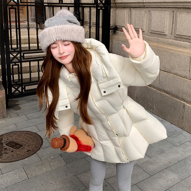 款纯色小蛮腰连帽显瘦羽绒服女（腰围可调节），女装羽绒服，浙宝189