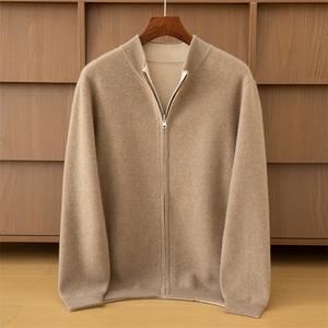 2025年秋季立领长袖时尚百搭通勤简约休闲开衫，男装羊绒开衫，米亚康羊绒