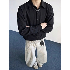 抖音得物品质二开26春装中性风冰丝休闲长袖衬衣垂感宽松上衣W88，男装衬衫，电商A486