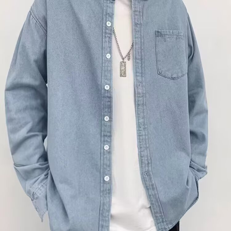 牛仔衬衫男款高级感痞帅潮牌宽松休闲工装牛仔夹克衬衣外套CY006,男装夹克,星座516A