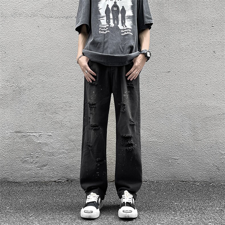 牛仔裤男夏季薄款美式高街vibe风破洞宽松休闲长裤子N0764-P43,男装牛仔裤,星座308B-1