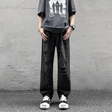 牛仔裤男夏季薄款美式高街vibe风破洞宽松休闲长裤子N0764-P43，男装牛仔裤，星座308B-1