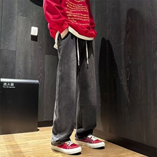 高街牛仔裤男韩版松紧腰直筒裤子2024春冬新款ins长裤RK1422-P43，男装牛仔裤，星座412-2