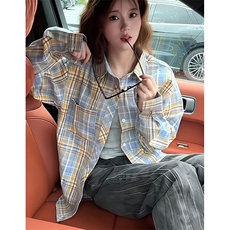 轻奢纯棉格子衬衫女内搭叠穿宽松休闲显瘦长袖衬衣外穿C7763，男装衬衫，星座1116A（原606A-3）