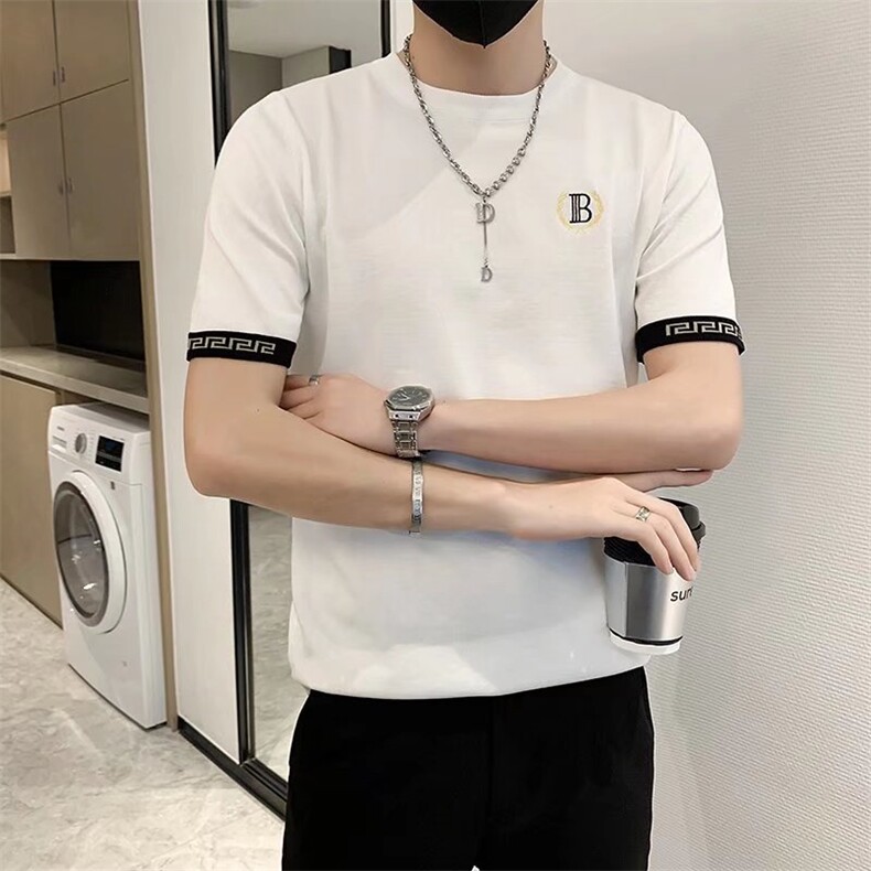 网红圆领短袖毛衣男韩版潮流字母刺绣半袖修身打底针织衫T3335,男装针织衫/毛衣,星座1116A-2（原606A-1）