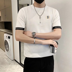 网红圆领短袖毛衣男韩版潮流字母刺绣半袖修身打底针织衫T3335，男装针织衫/毛衣，星座1116A-2（原606A-1）