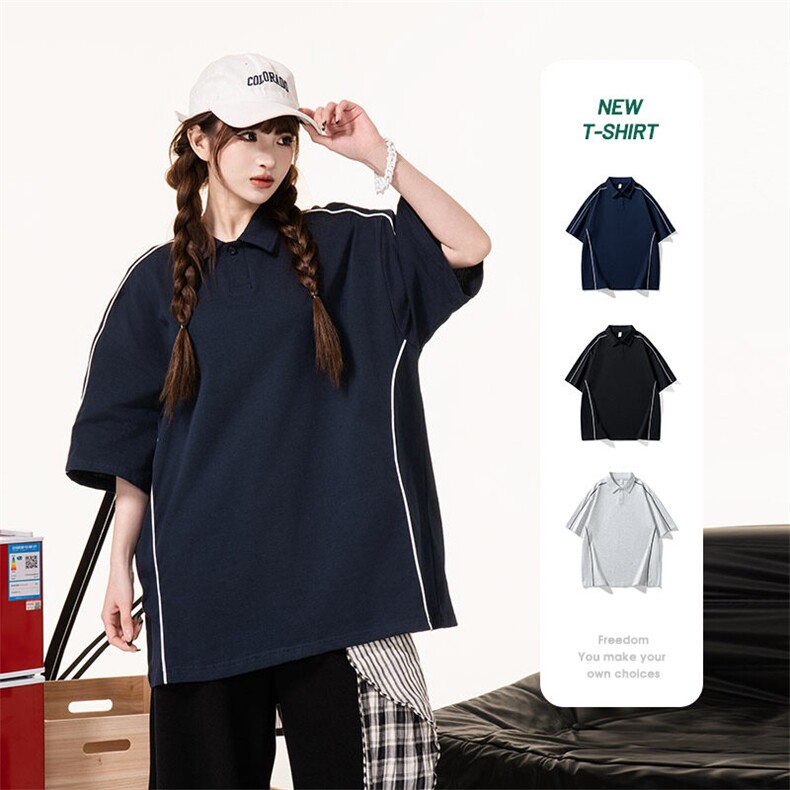 【主推款】2025春夏设计感短袖t恤男拼接条纹翻领宽松半袖polo衫，男装Polo衫，星座1206（原A206）