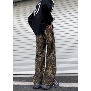 INS美式小众高街春季新款豹纹宽松牛仔裤B315-K24019-p65控88图片