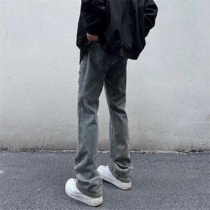 美式高街vibe风直筒长裤欧美痞帅男hiphop复古水洗牛仔裤图片