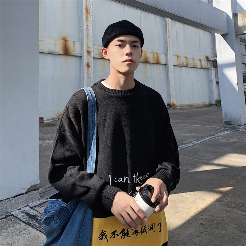 秋冬季港风外穿针织衫羊毛衫男圆领绣花毛衣内搭线衣M26,男装针织衫/毛衣,电商D202