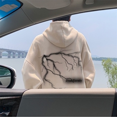 抖音品质秋季新款潮流闪电印花麂皮绒连帽卫衣wljp5001-特45控79，男装卫衣，星座605(原A050)