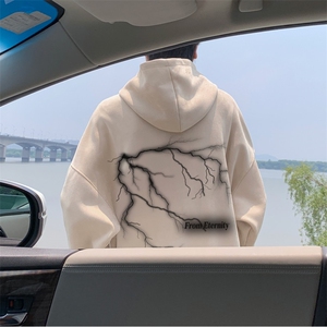 抖音品质秋季新款潮流闪电印花麂皮绒连帽卫衣wljp5001-特45控79图片