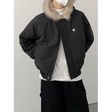 美拉德毛领棉服男冬季复古短款棉衣加厚夹棉外套，男装棉衣，星座716-3