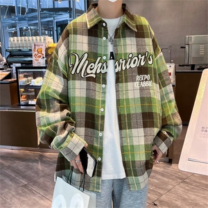 美式街头潮牌春秋款刺绣格子长袖衬衫情侣宽松休闲衬衣男S885-P40图片