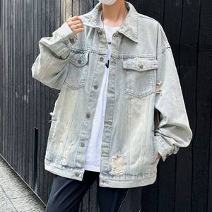 2025年新款美式复古破洞牛仔外套M-3XL-WT002-P65图片