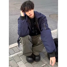 复古藏蓝色工装外套男款棉衣设计感高街棒球服飞行员夹克M8212，男装夹克，星座1116A（原606A-3）