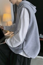 港风毛衣马甲男春秋季2025新款连帽针织背心开衩潮牌情侣休闲外套，男装背心/马甲，电商A221A