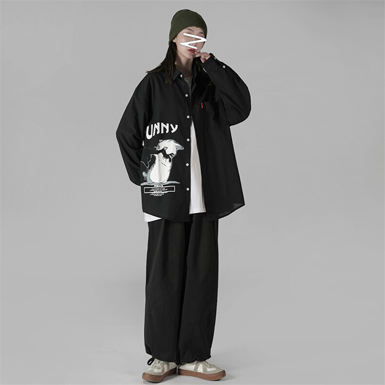 2021秋季新中性风蒙马特港风猫咪印花大码休闲男衬衫C519-P45,男装衬衫,电商A001