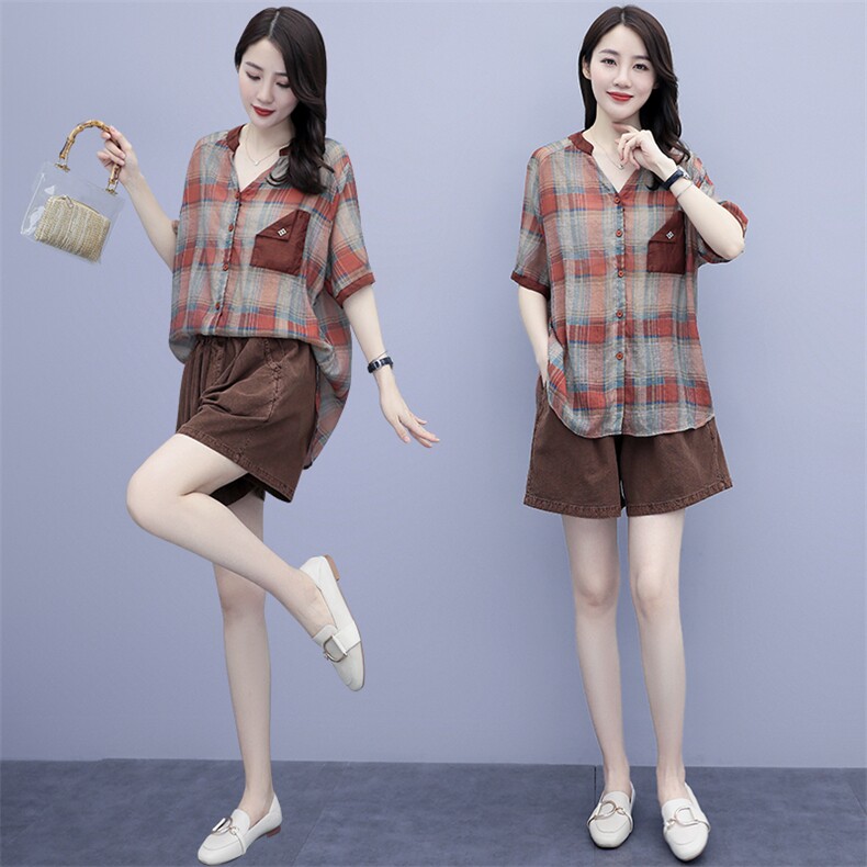 棉麻套装女2025年夏季时尚显瘦休闲减龄洋气阔腿裙裤亚麻两件套潮,女装套装/套裙,一安秀