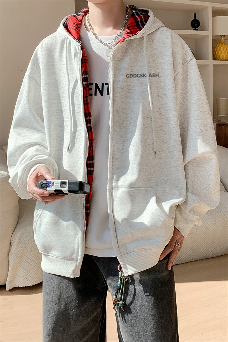 内景秋冬设计感小众连帽卫衣男潮休闲宽松外套WY00750/P55加绒P60,女装短外套,电商B316