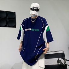 C402-P40夏季新款撞色运动球服T恤男美式潮牌宽松百搭短袖现货，男装T恤，星座512-6