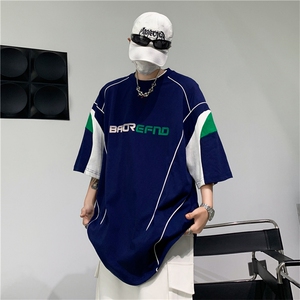 C402-P40 夏季新款撞色运动球服T恤男美式潮牌宽松百搭短袖 现货图片
