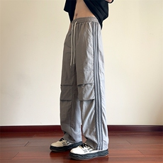 春季侧边条纹裤子男潮牌宽松垂感直筒运动裤男生阔腿百搭休闲长裤，男装休闲裤，星座914-3