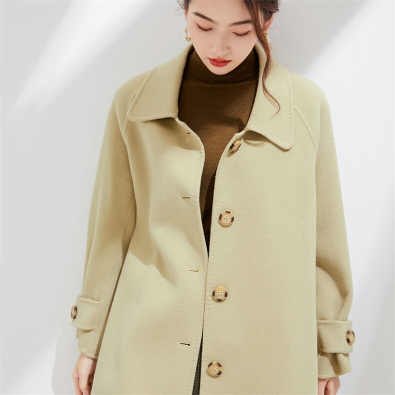时尚百搭黑色双面呢大衣显瘦保暖长款外套优雅气质女装,女装双面呢大衣,阿吉丽克