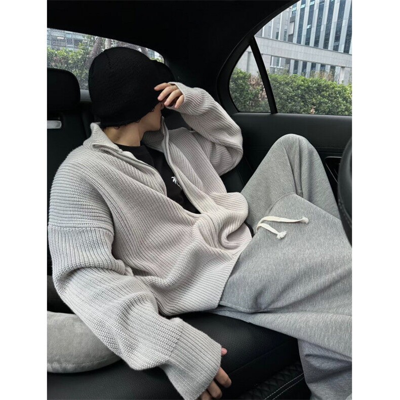 W8318-P45-网络图拉链开衫毛衣外套潮流宽松痞帅立领线衫上衣,男装针织衫/毛衣,星座1608-2