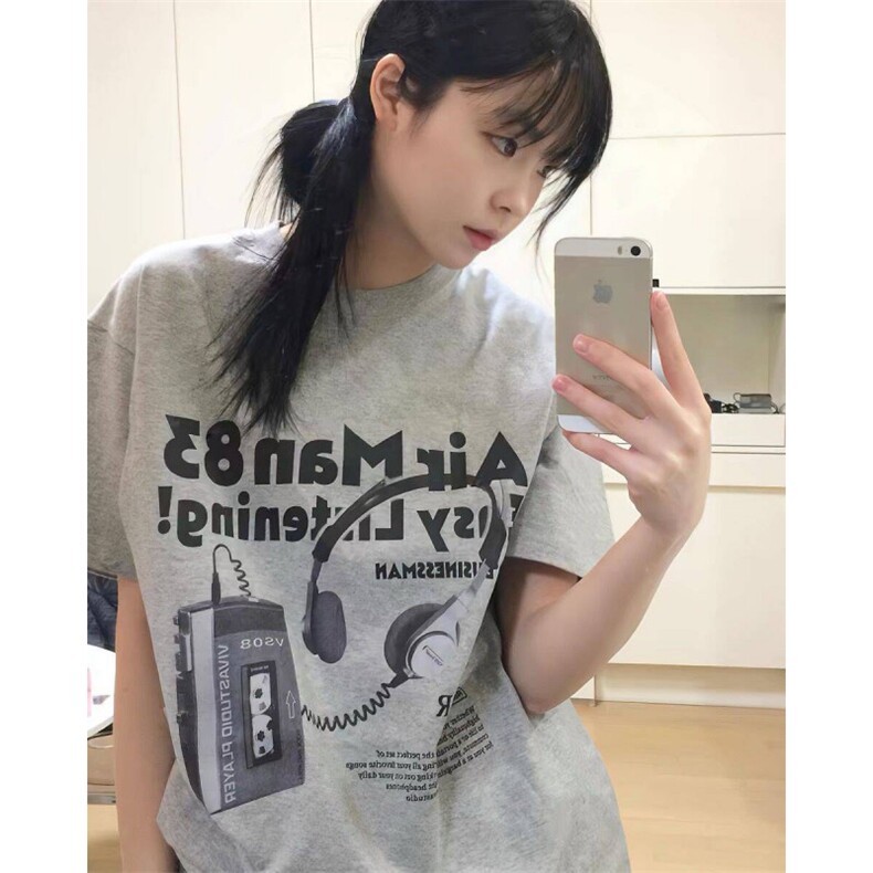 T0744-P25 怀旧随声听复古纯棉印花T 情侣款休闲上衣短袖图片