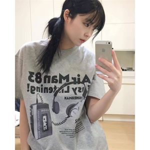 T0744-P25 怀旧随声听复古纯棉印花T 情侣款休闲上衣短袖图片