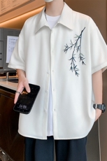 XZ616夏季冰丝薄款刺绣古风新中式上衣短袖衬衫CS01P55控68，男装衬衫，星座512A（原616）