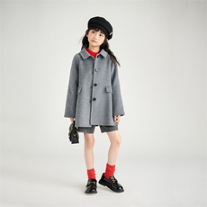 高品质儿童羊毛大衣秋冬保暖宽松版灰色时尚外套，童装外套，鑫贝羊绒